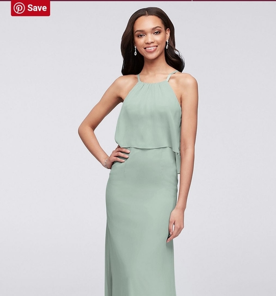 flounced crinkle chiffon sheath bridesmaid dress